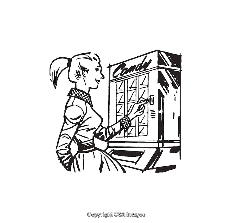 Vintage Illustration of a Woman at a Candy Vending Machine