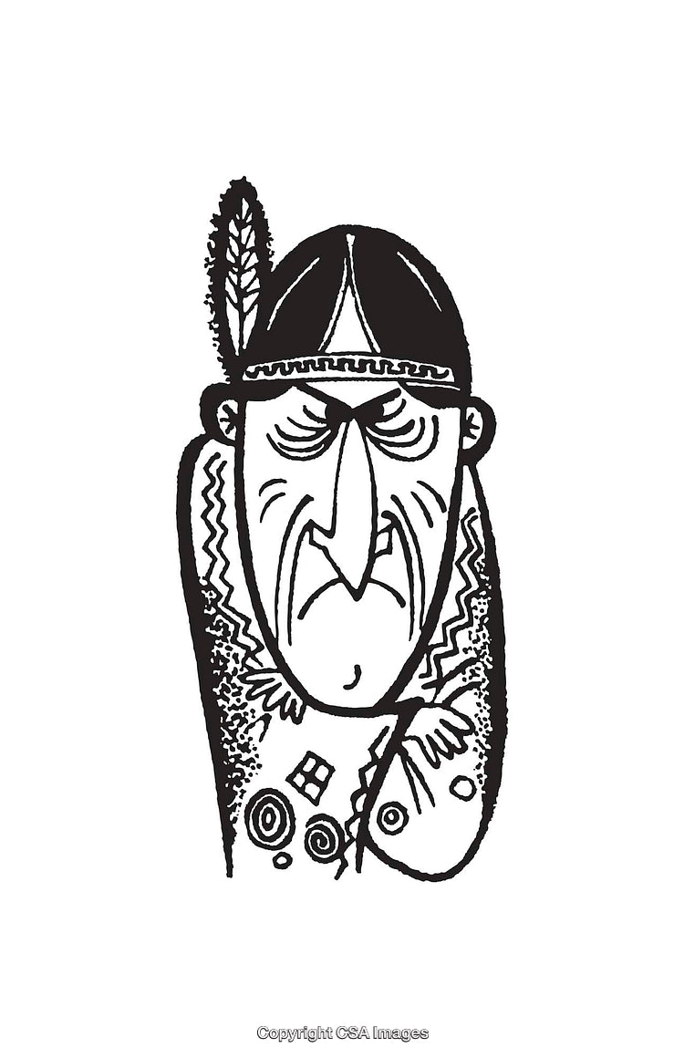 Detailed Black And White Line Drawing Of An Abstract Tribal Figure