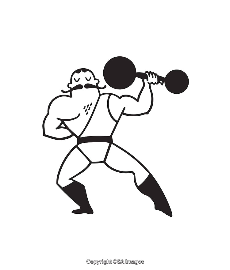 Vintage Line Art Illustration of a Strongman Lifting Weights