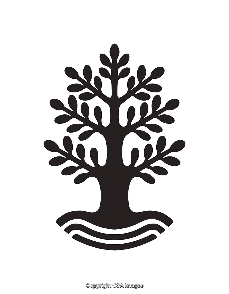 Black and White Stylized Tree with Artistic Design Elements