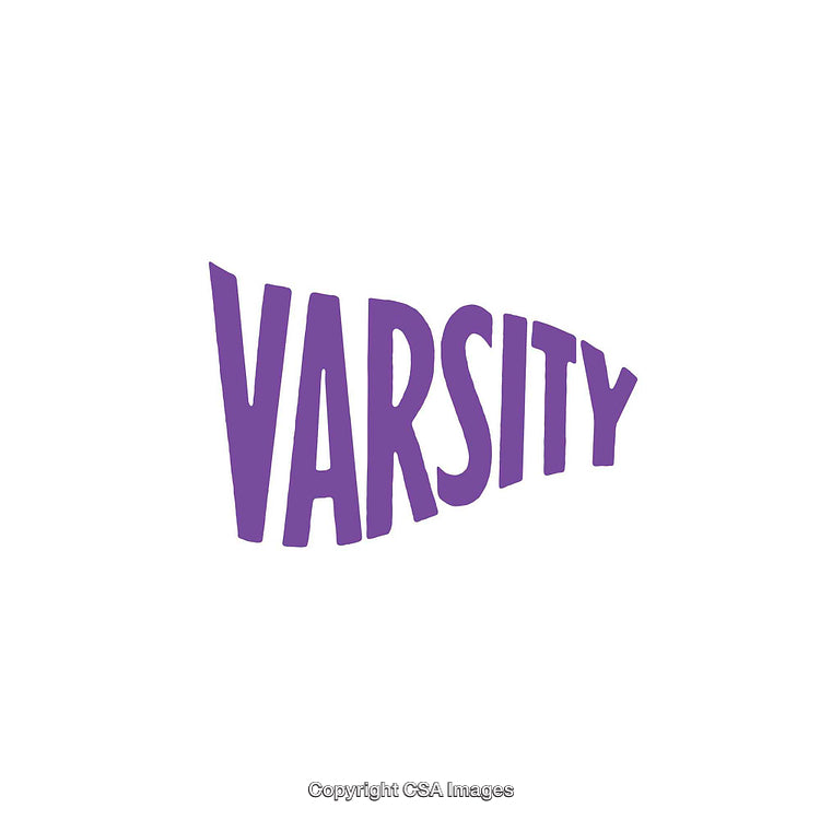 Simple Stylized Purple Varsity Text on a White Background
