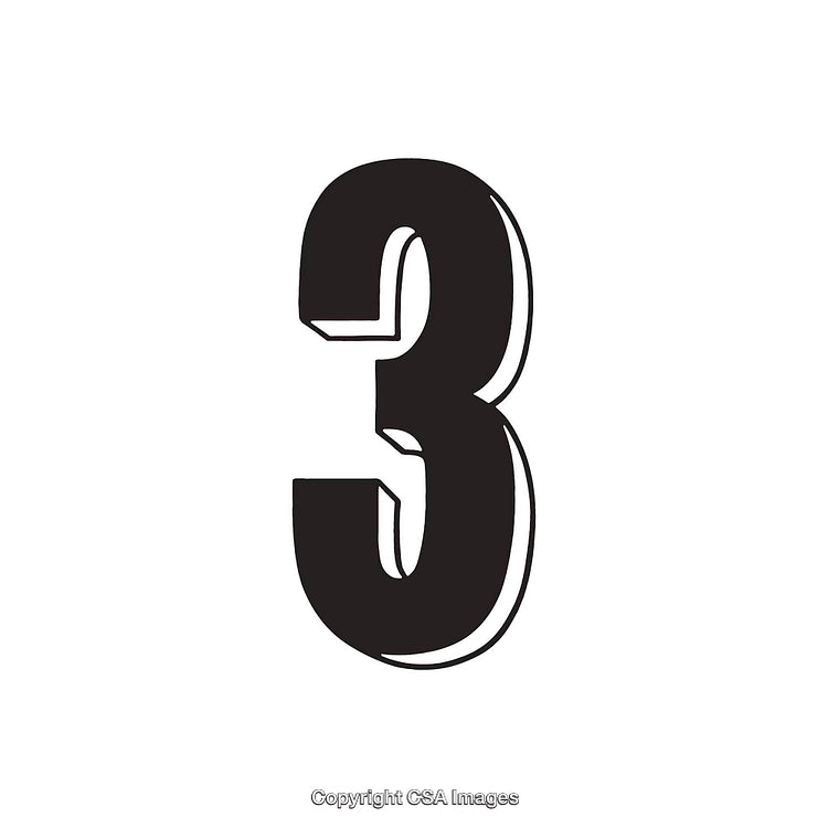 Black Stylized Number Three on White Background in Modern Design