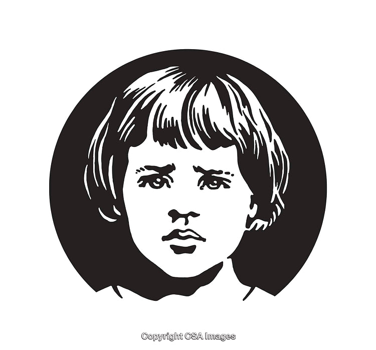 Black and White Illustration of a Thoughtful Child in Line Art Style