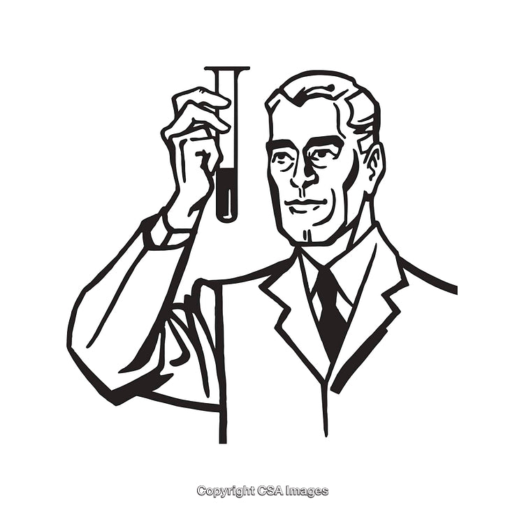 Black and White Illustration of a Scientist Holding a Test Tube