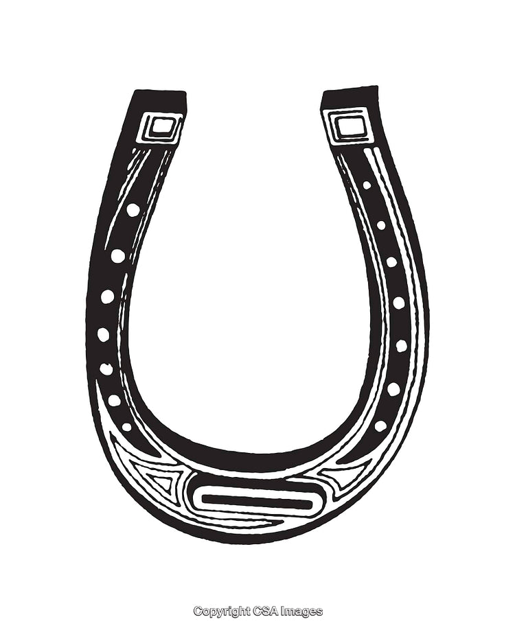 Black and White Line Art Illustration of a Decorative Horseshoe