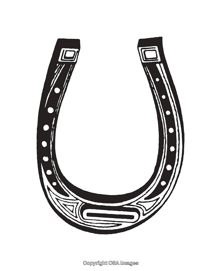 Black and White Line Art Illustration of a Decorative Horseshoe