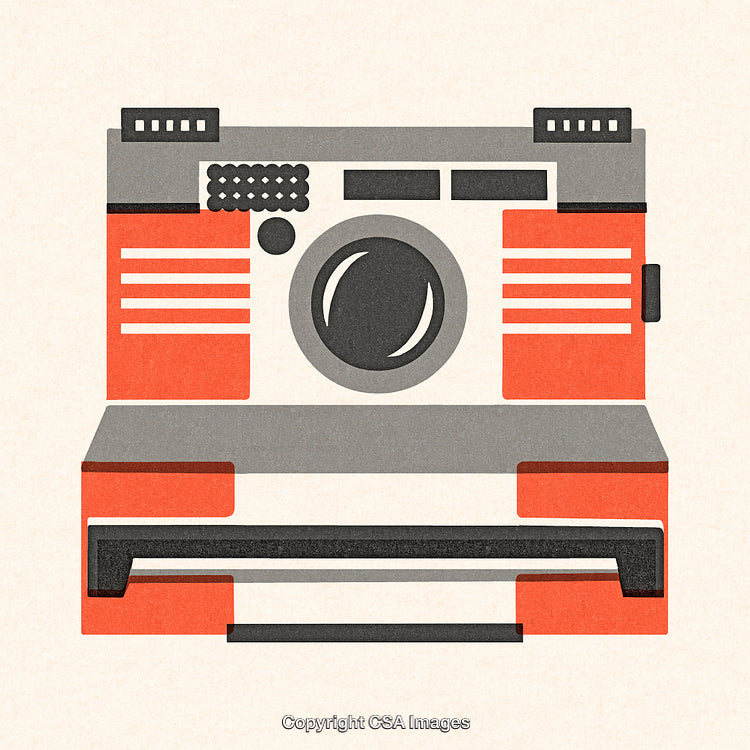 Illustration of a Retro Instant Camera in Bold Colors