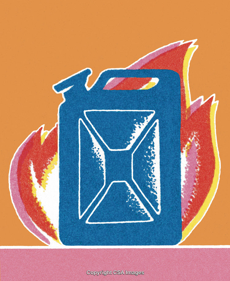 Artistic Illustration of a Fuel Can Against a Fire Background