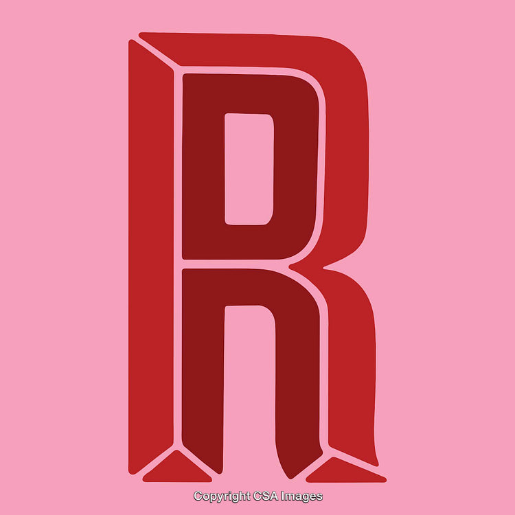Stylized Red Letter R Against a Pink Background in Bold Design