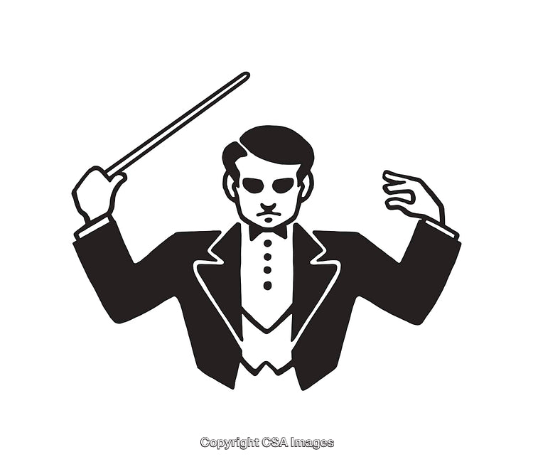 Conductor Leading Music Performance in Elegant Suit and Baton Illustration