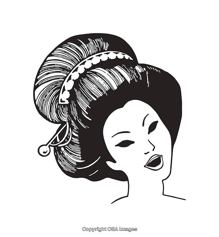 Black and White Line Art of a Traditional Geisha Portrait