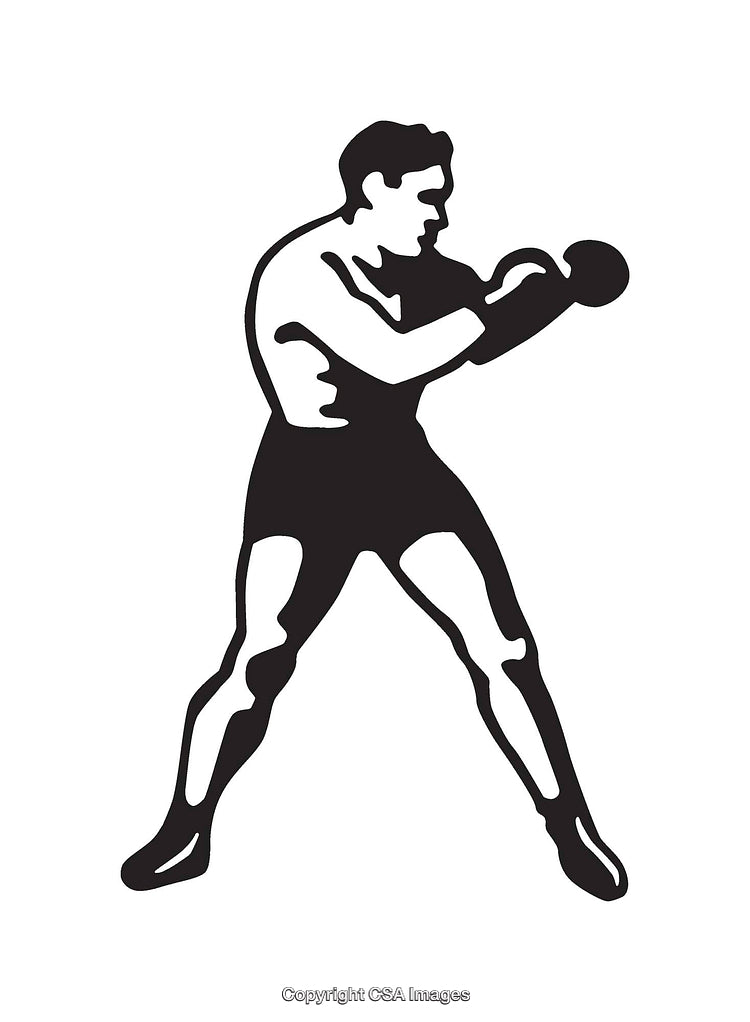 Black and White Line Art of Boxer in Fighting Stance