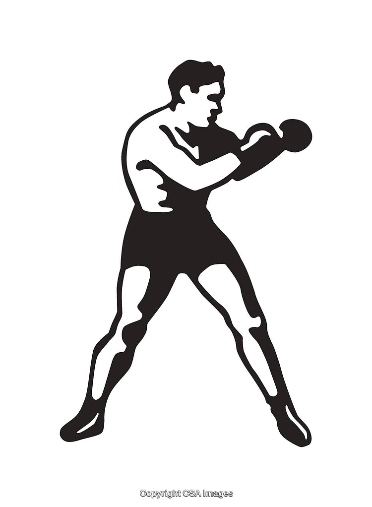 Black and White Line Art of Boxer in Fighting Stance