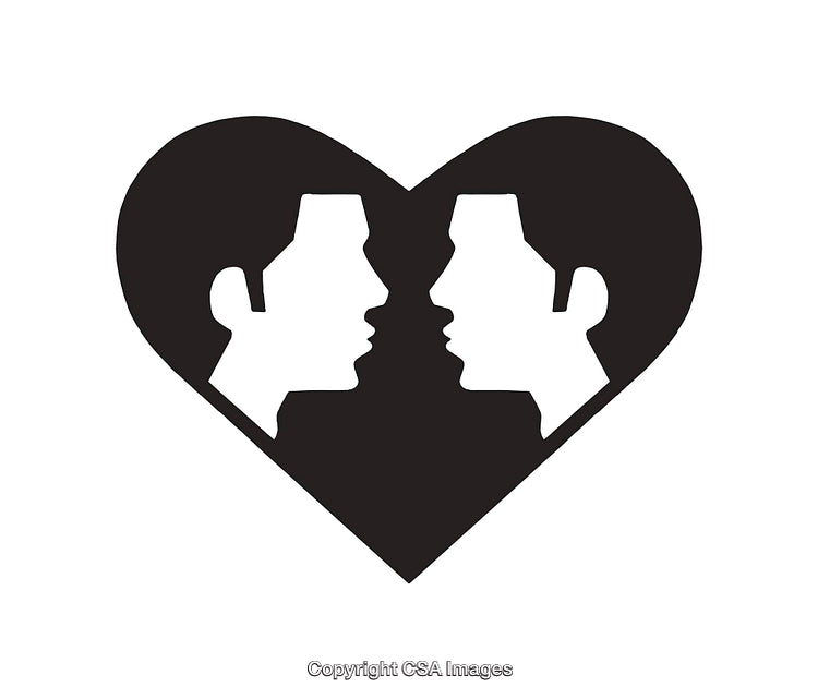 Black and White Art Depicting Two Faces as a Heart Symbol