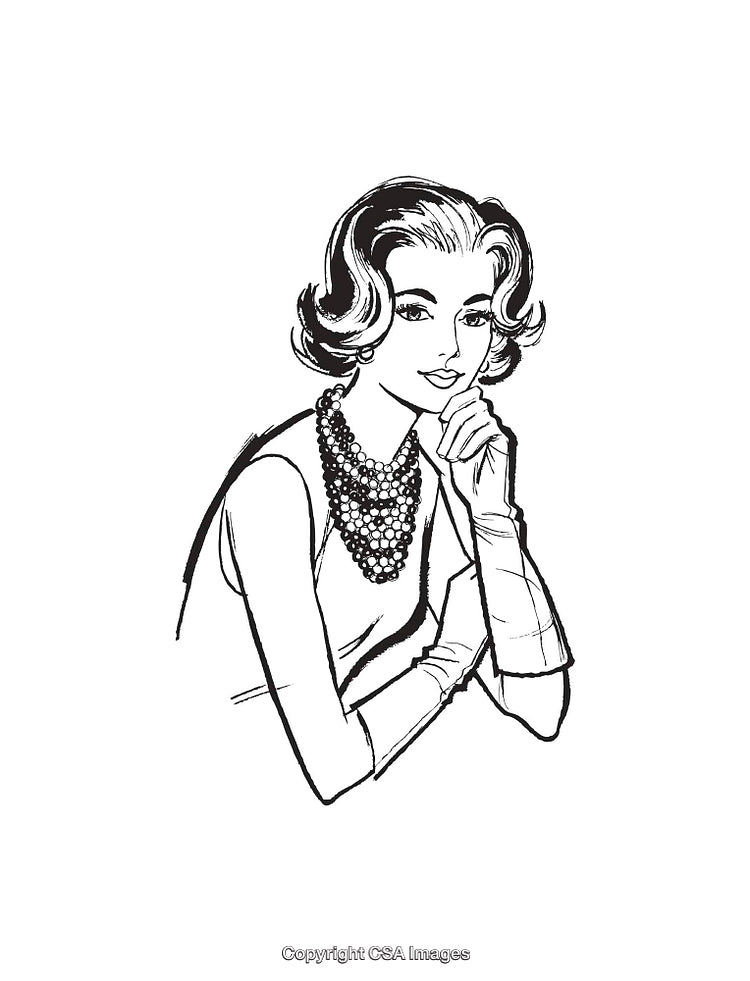 Elegant Line Art Illustration of a Woman with Jewelry and Gloves