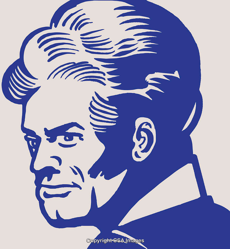 Vintage Stylized Portrait Illustration of a Man in Bold Monochrome Style