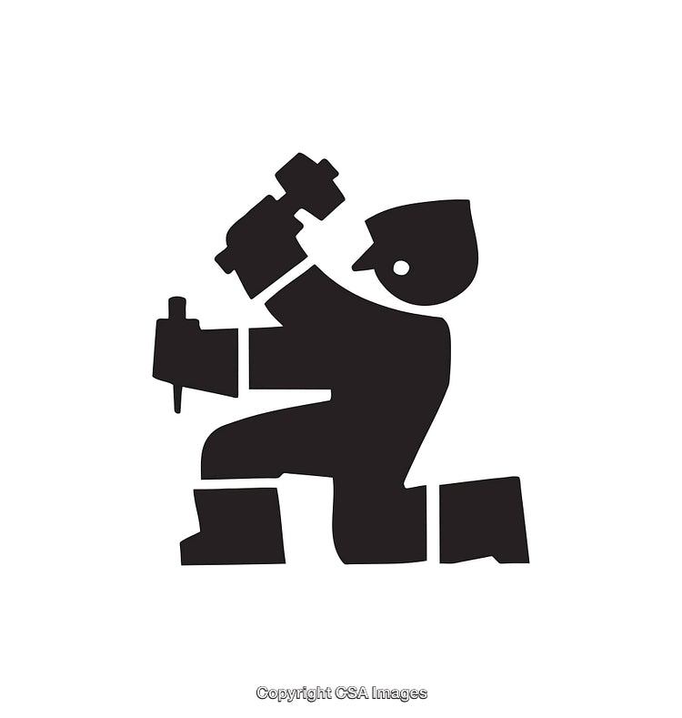 Silhouette Illustration of Worker with Hammer in Black and White