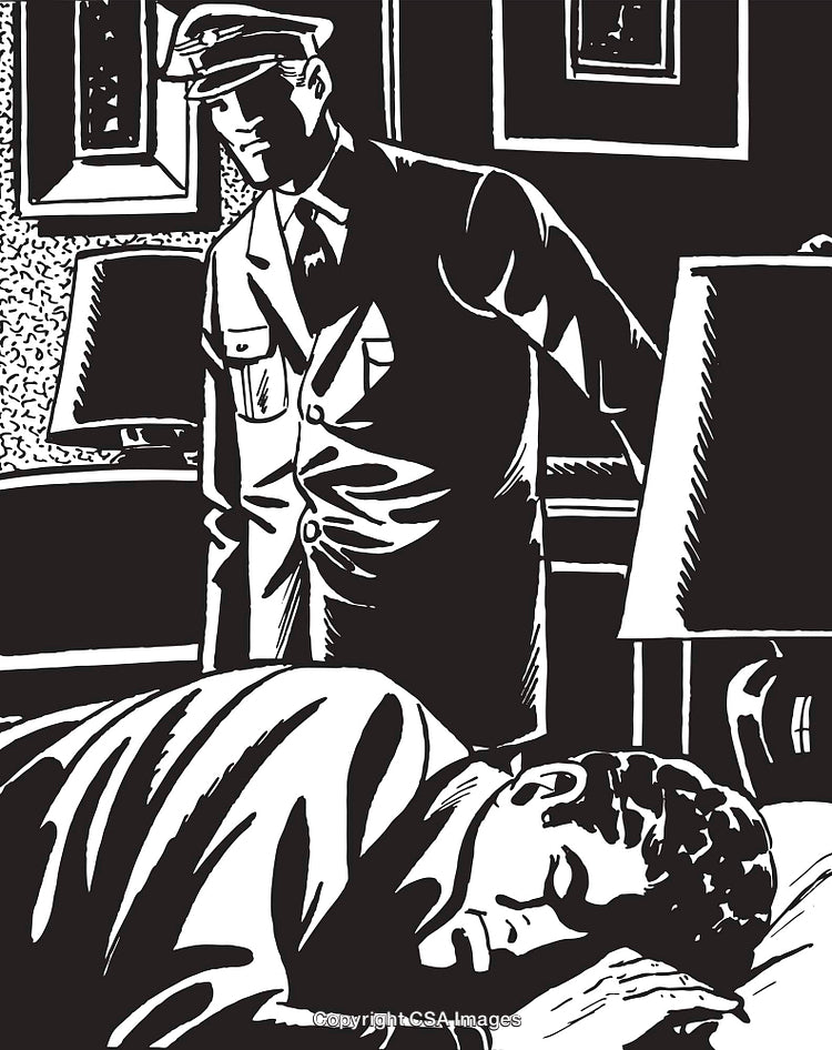 Monochromatic Illustration of Two Men in a Vintage Settings