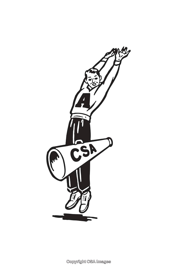 Retro Cheerleader Illustration With Megaphone in Monochrome Style