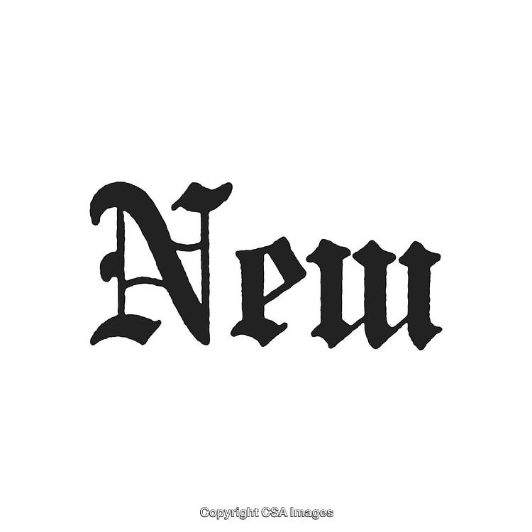 Black Gothic Font Text Displaying the Word 'New' on White Background