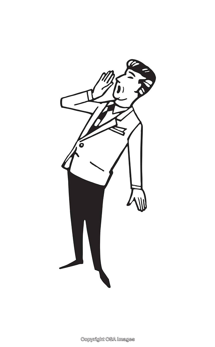 Vintage Black and White Illustration of a Man Communicating by Shouting