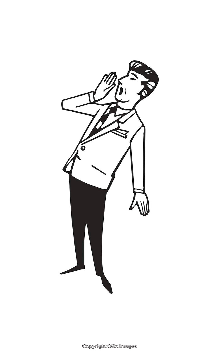 Vintage Black and White Illustration of a Man Communicating by Shouting