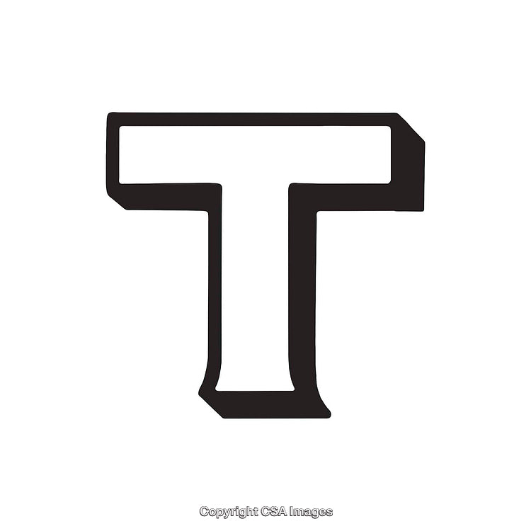 Bold Black Letter T on a White Background in Simple Style