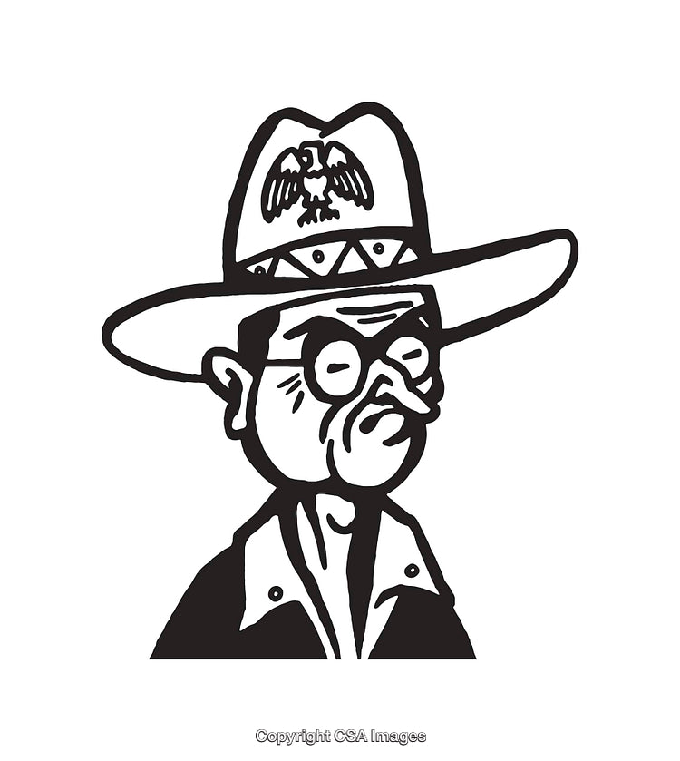 Black and White Line Art of a Character Wearing a Hat and Glasses