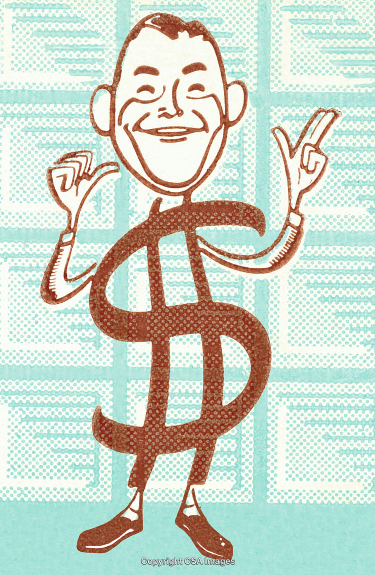 Cartoon Illustration of Happy Man Incorporated in Dollar Sign Design Concept