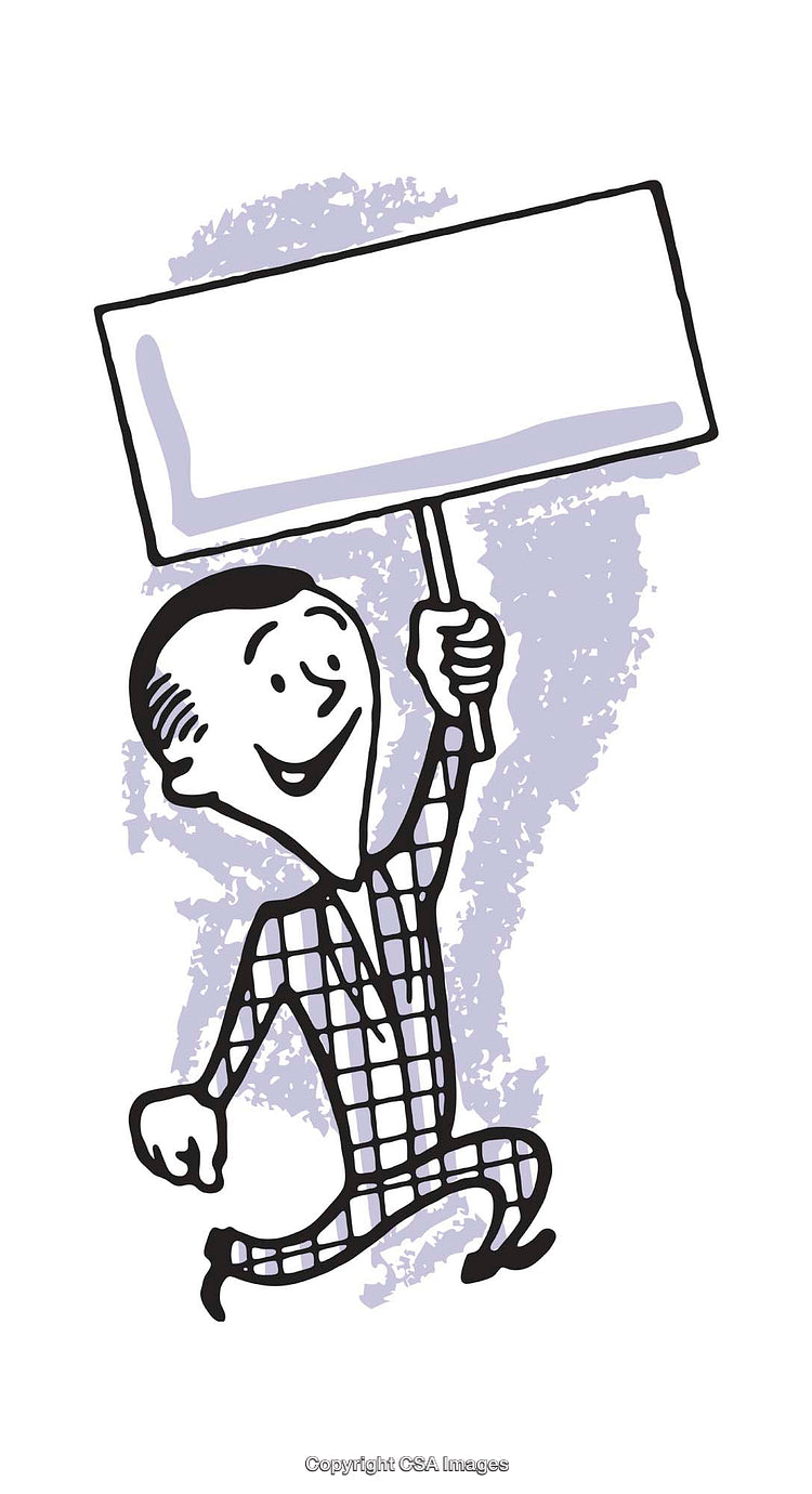 Whimsical Character Holding a Blank Sign with a Cheerful Expression