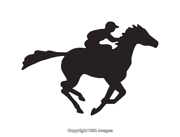 Silhouette of a Galloping Horse and Rider Icon in Black