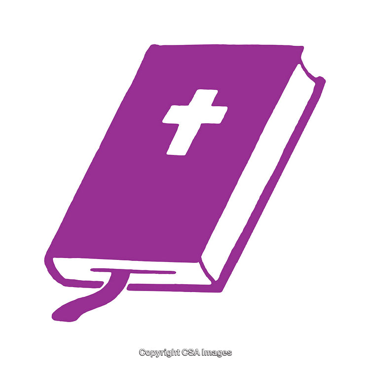 Purple Bible Icon with a Cross Illustration on White Background