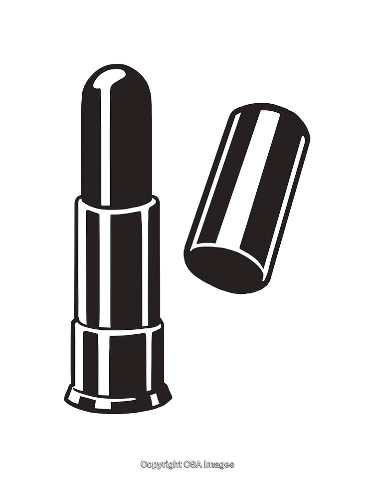 Black and White Line Art Illustration of a Lipstick Tube and Cap
