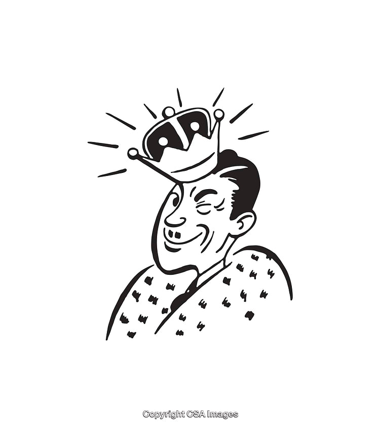 Vintage Black and White Illustration of a Crowned Man