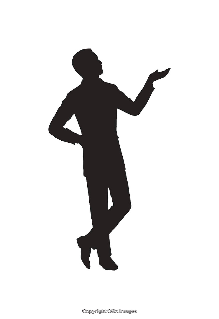Silhouette of a Man Gesturing with an Open Hand and Relaxed Pose