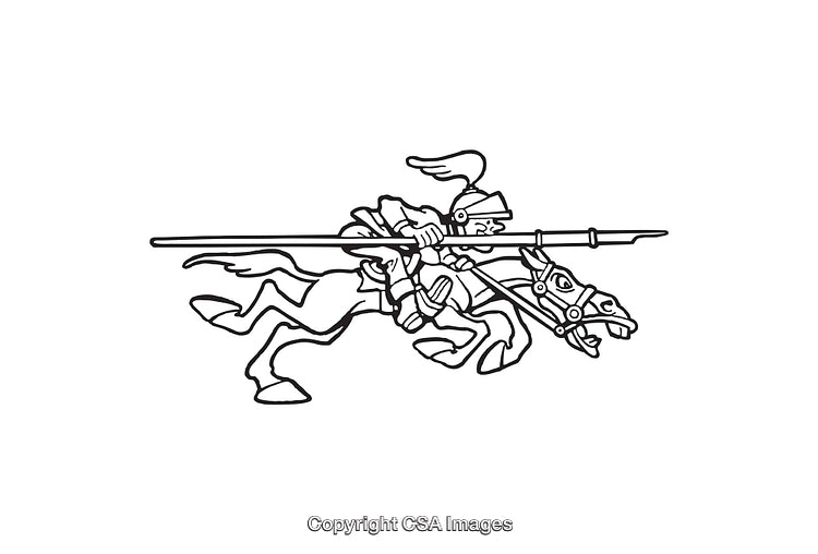 Black and White Line Art of Knight on Galloping Horse
