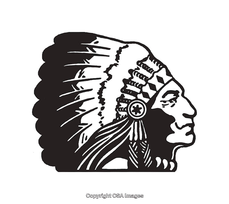 Black and White Illustration of a Tribal Profile with Headdress