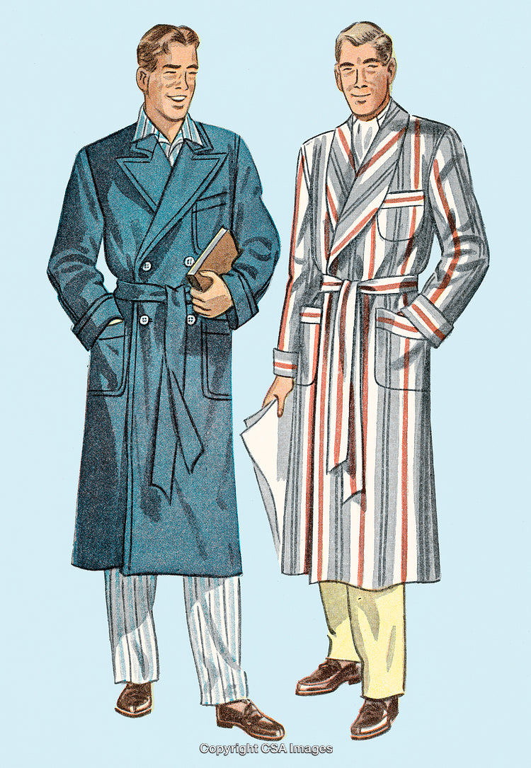 Vintage Illustration of Two Men in Stylish Dressing Gowns