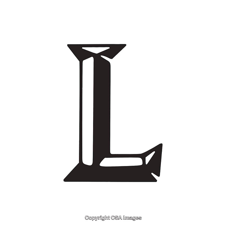 Bold Black Letter L in Angular Font Style on White Background