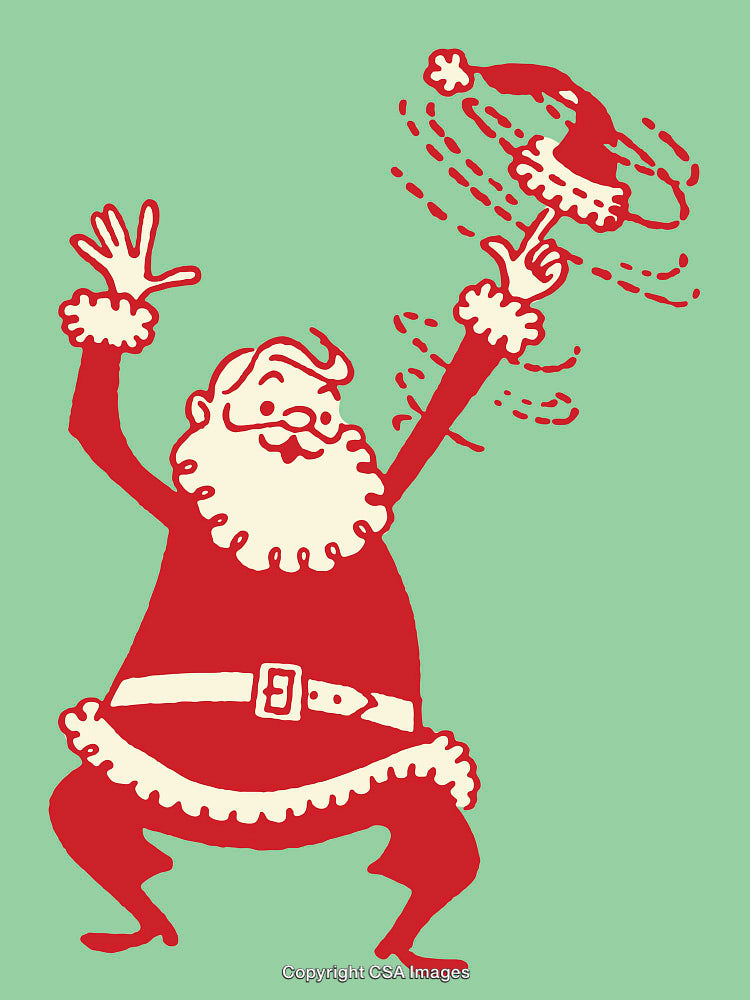Festive Illustration of Santa Claus Spinning His Hat Playfully