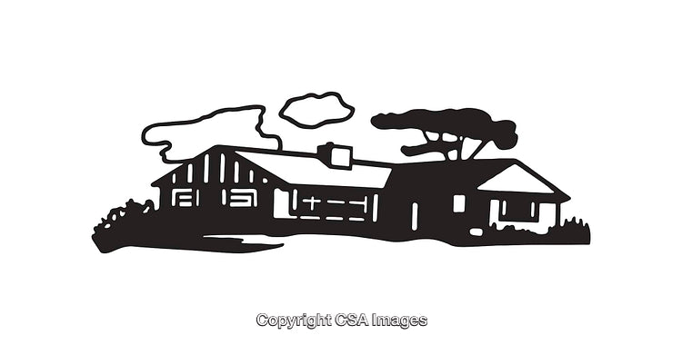 Black And White Line Art of Retro Suburban House Design