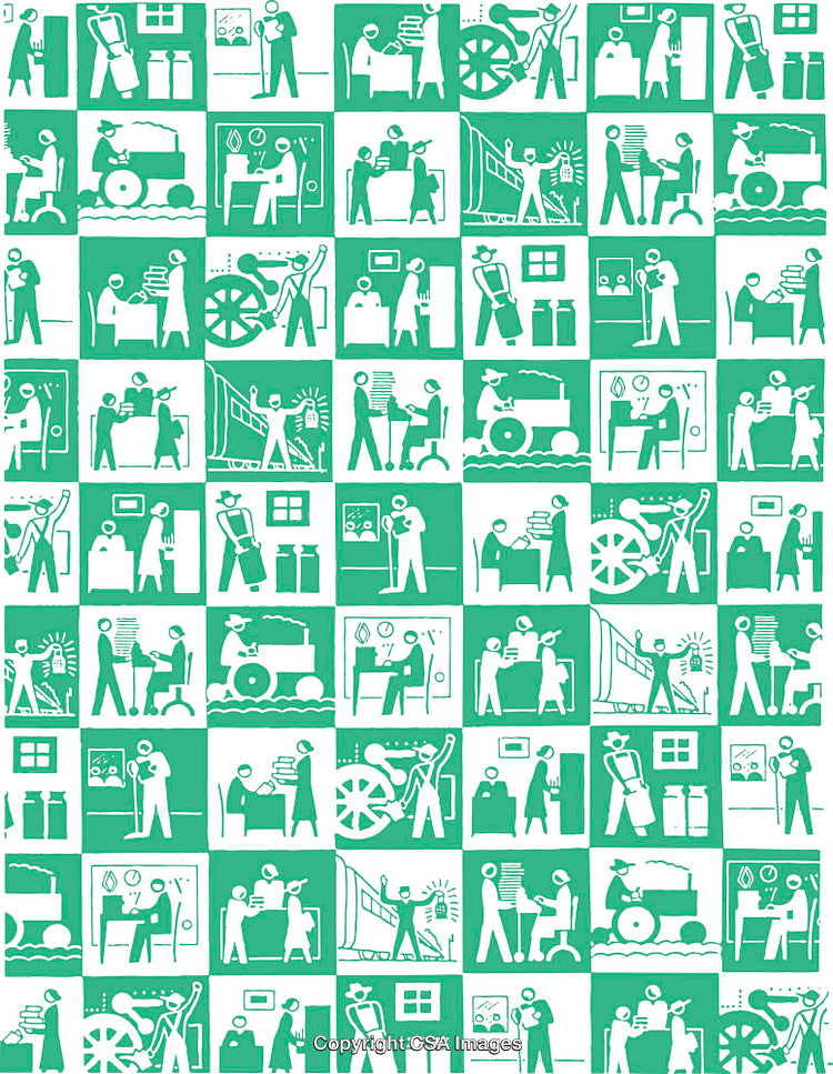 Green Pattern Depicting Various Activities in Simplistic Silhouettes