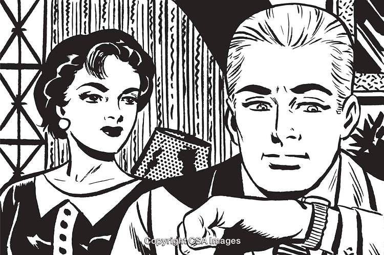 Retro Illustration of a Man and Woman in a Black and White Comic Style