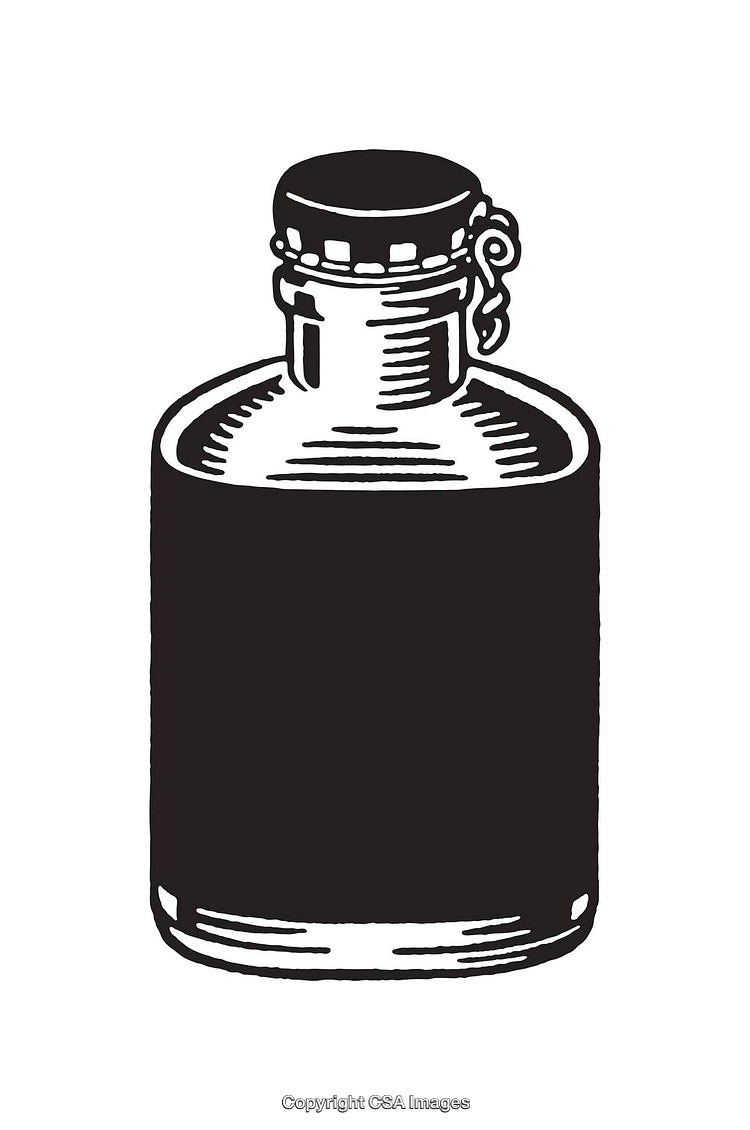 Black And White Line Art Illustration Of A Vintage Flask