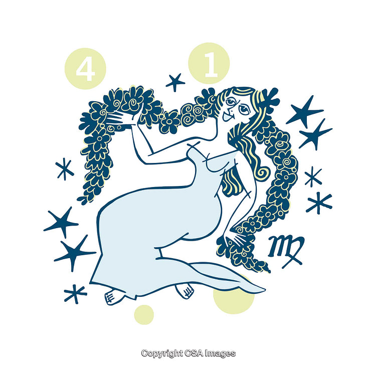 Artistic Zodiac Virgo Illustration Featuring Floral and Star Sign Motifs
