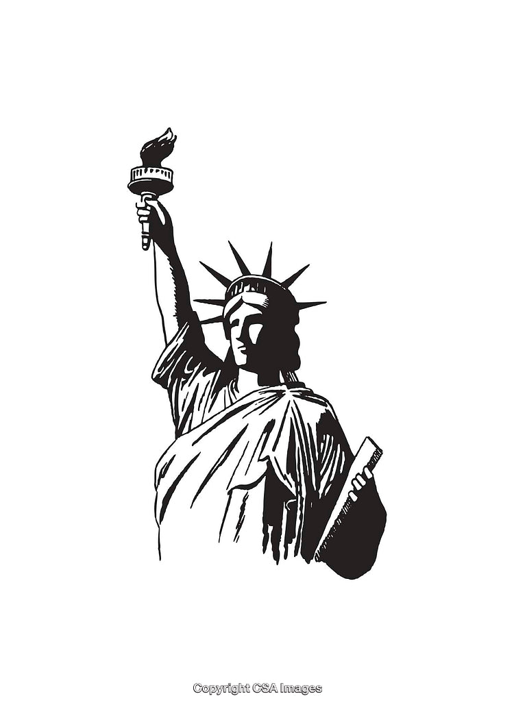 Black and White Line Art of the Statue of Liberty