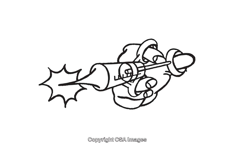 Cartoon Drawing of a Hand Holding a Syringe in Bold Line Style