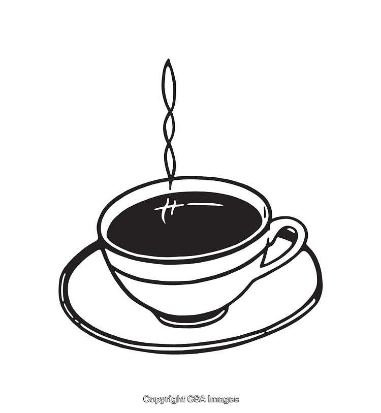 Stylized Line Art Illustration of a Coffee Cup with Steam