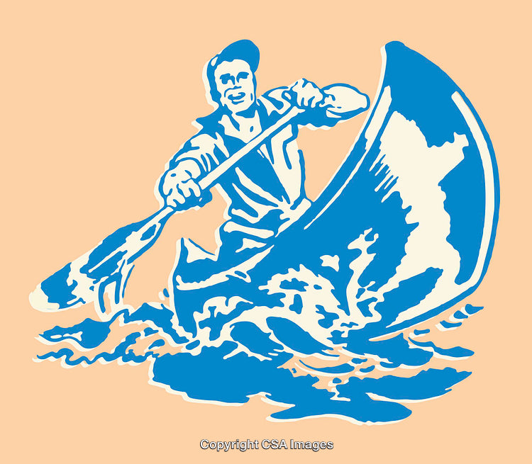Vintage Style Artwork of a Boat Rowing Scene in Retro Colors
