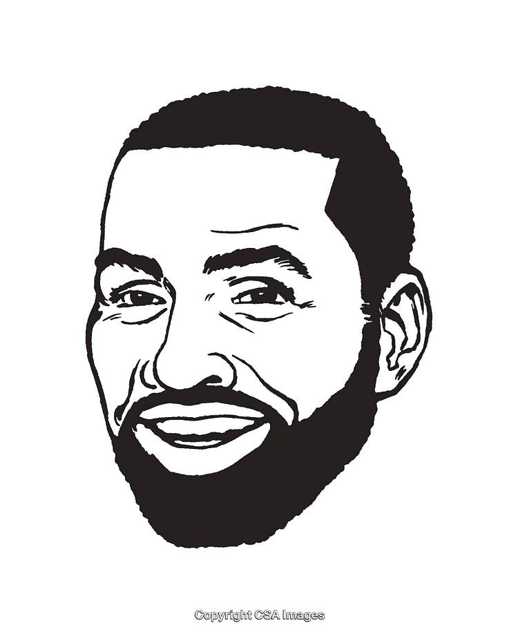 Black And White Line Art Illustration of a Smiling Bearded Face
